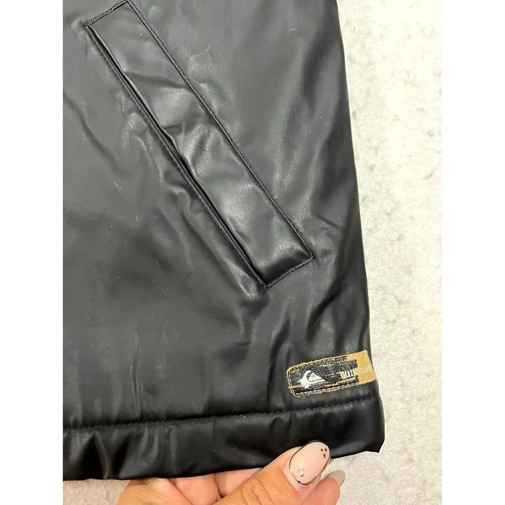 Y2K Quiksilver Jacket Mens Medium Black Fleece Lined Full Zip Insulated Thermal